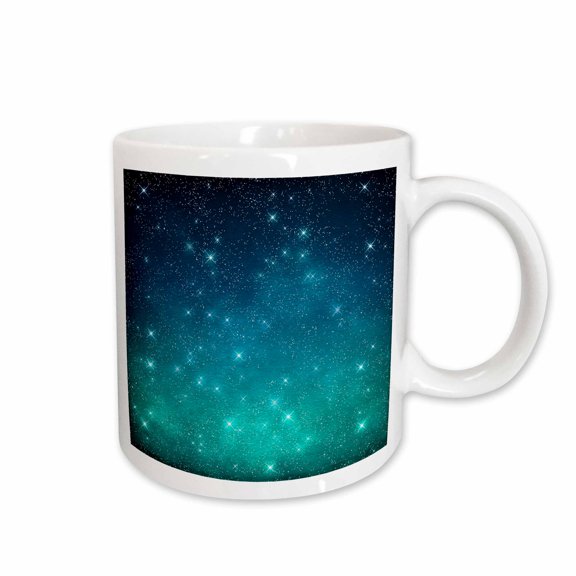 3drose, Pretty Aqua and Blue Image of Sparkle Celestial Night Sky Pattern, 11oz Mug