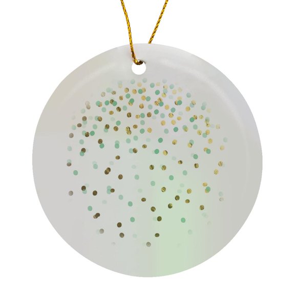 3drose, Pretty Aqua and Gold Confetti Pattern, Circle Porcelain Ornament