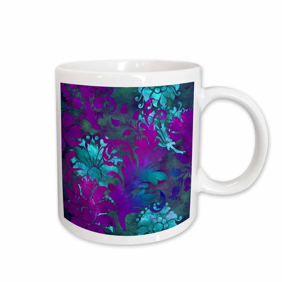 Pretty Aqua and Pink Image of Foil Tropical Flower Pattern 15oz Mug mug-338019-2