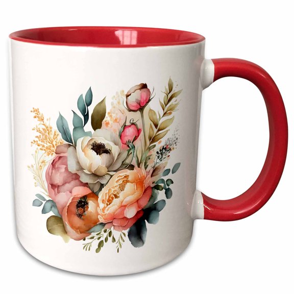 3drose, Pretty August Flowers Illustration, 11oz Two-tone Red Mug