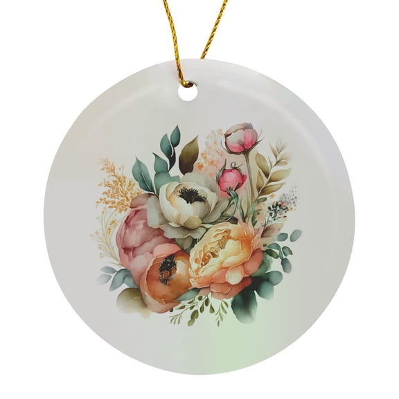 3drose, Pretty August Flowers Illustration, Circle Porcelain Ornament