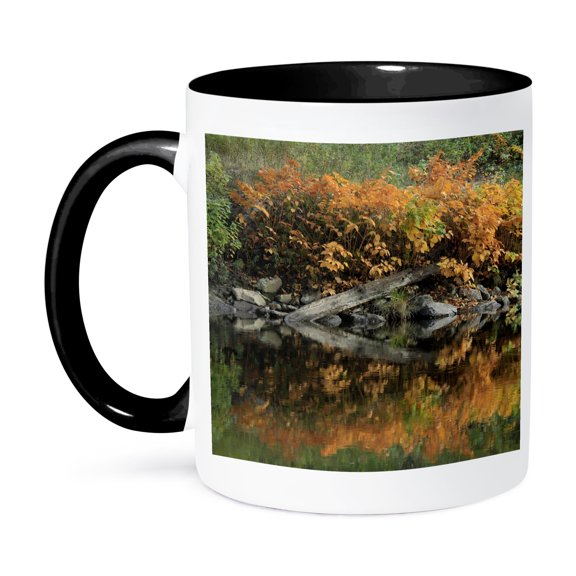 3drose, Pretty Autumn Colors Fall Lake Reflection, 11oz Two-tone Black Mug