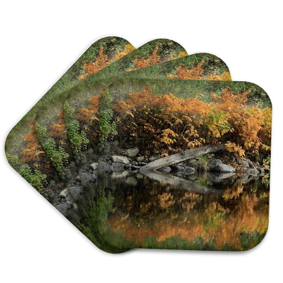 3drose, Pretty Autumn Colors Fall Lake Reflection, Set of 4 Coasters - Soft