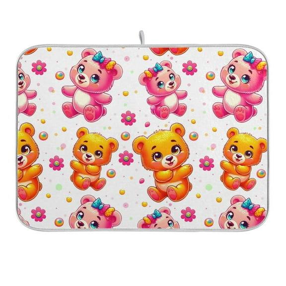 Pretty Bears Dish Drying Mat 16x18 Absorbent Microfiber Draining Rack Pad for Kitchen Counter Sink