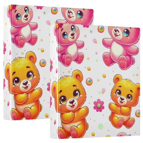 Pretty Bears Hardcover 3 Ring Binder 1.5” Round Rings Letter Size Paper Pockets for School Office Supplies