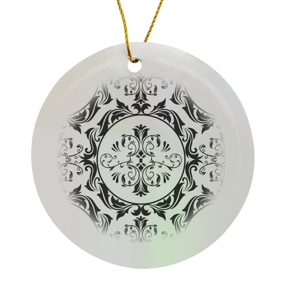 3drose, Pretty Black and White Art Nouveau Pattern, Circle Porcelain Ornament