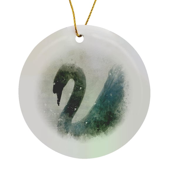 3drose, Pretty Black and White Image of Watercolor Swan Art, Circle Porcelain Ornament