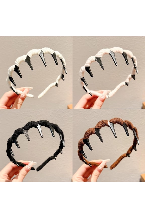 Pretty Black Beaded Everyday Headband,Vintage High Cranium Artificial Pearl Hairband,New zig zag Headbands High Cranium Headbands, Rhinestones Hairs Accessories (Style-D)