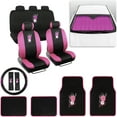 thumbnail image 1 of Pretty Black Pink Car Accessory Gift Set, Includes Glitter Auto Sunshade, Carpet Floor Mats, Seat Covers & Steering Wheel Cover, Holiday Combo Pack for Autos Truck Van SUV, 1 of 9