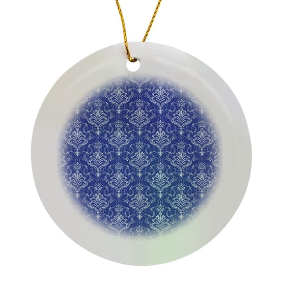 3drose, Pretty Blue and White Fancy Damask Pattern, Circle Porcelain Ornament