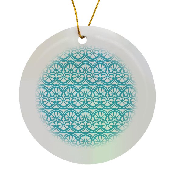 3drose, Pretty Blue and White Stylised Floral Pattern, Circle Porcelain Ornament