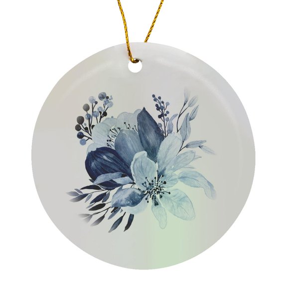 3drose, Pretty Blue Image of Watercolor Floral Illustration, Circle Porcelain Ornament