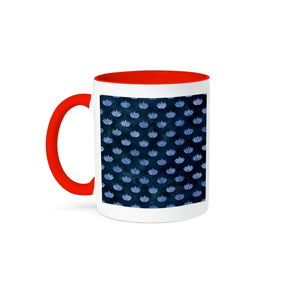 3dRose, Pretty Blue Lotus Blossom Pattern, 15oz Two-Tone Red Mug