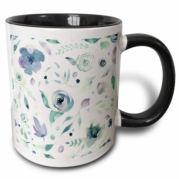 Pretty Blue and Purple Image Of Watercolor Floral Pattern 11oz Two-Tone Black Mug mug-328642-4