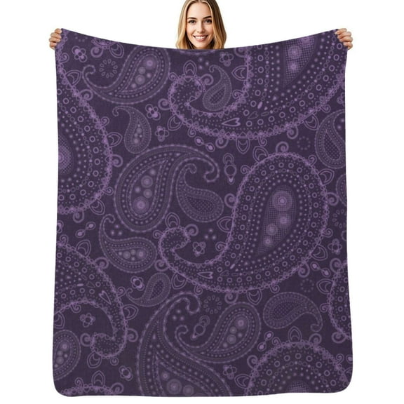 Pretty Bohemian Art Paisley Purple Flannel Blanket Warm Soft Bedding Throws Winter Camping Chair Sofa Bed