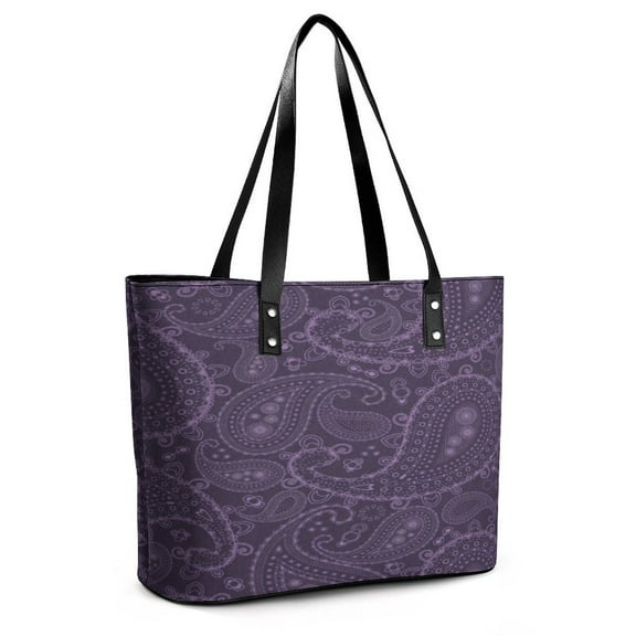 Pretty Bohemian Art Paisley Purple Woman Leather Handbags Large Tote Bag Fashion Portable Handbags With Zipper