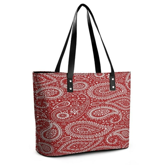 Pretty Bohemian Art Paisley Red And White Woman Leather Handbags Large Tote Bag Fashion Portable Handbags With Zipper