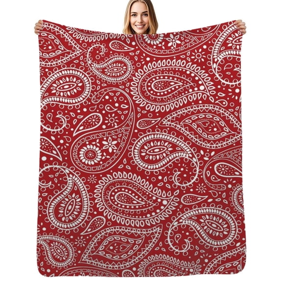 Pretty Bohemian Art Paisley Red and White Soft Blanket Travel Bedding Throws Flannel Bedspread Sofa Bed Cover