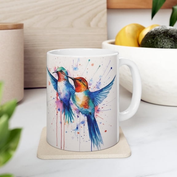 Pretty Boho Watercolor Hummingbi and Flowers Coffee Mug, Hummingbi Floral Tea Cup, all Bi Cup, Gift Hummingbird Lovers.