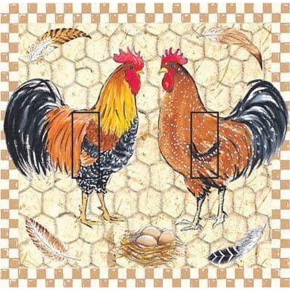 Pretty Boy Roosters Double Toggle SwitchStix Peel and Stick Art Deco Switch Plate Cover Applique Washable Heat/Steam/Water-Resistant - 1 unit