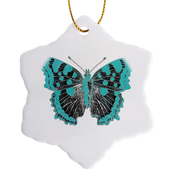 3drose, Pretty Bright Blue Lacey Butterfly, 3 inch Snowflake Porcelain Ornament