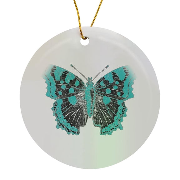 3drose, Pretty Bright Blue Lacey Butterfly, Circle Porcelain Ornament