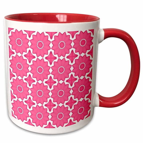 3drose, Pretty Bright Pink Large Stars and Diamond Shapes Pattern, 11oz Two-tone Red Mug