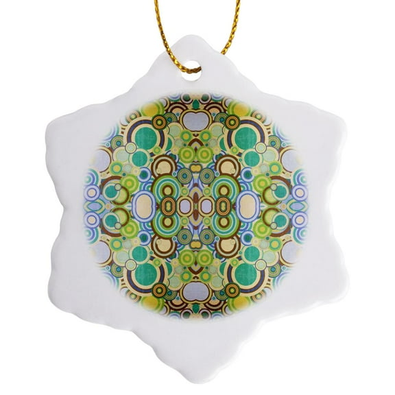 3drose, Pretty Brown Blue Aqua N Green Circles, 3 inch Snowflake Porcelain Ornament