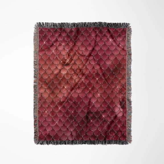 Pretty Burgundy Image Of Silver Glitter Mermaid Scallops Pattern, Woven Blanket