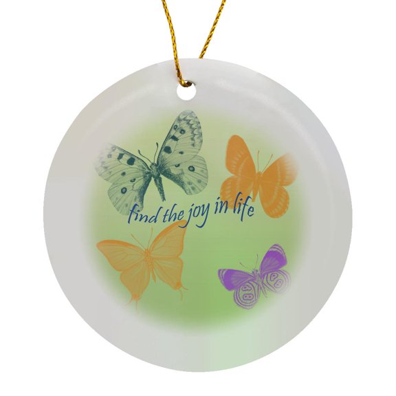 3drose, Pretty Butterflies Find Joy Inspirational Art, Circle Porcelain Ornament