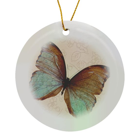 3drose, Pretty Butterfly Floral Art, Circle Porcelain Ornament