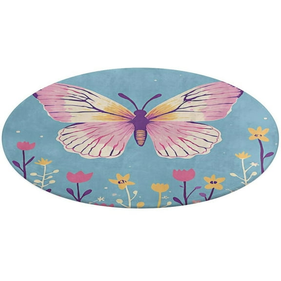 Pretty Butterfly Flowers Round Carpet Living Room Carpet Modern And Stylish Living Room And Bedroom Decorative Carpet Rocking Chair Mat