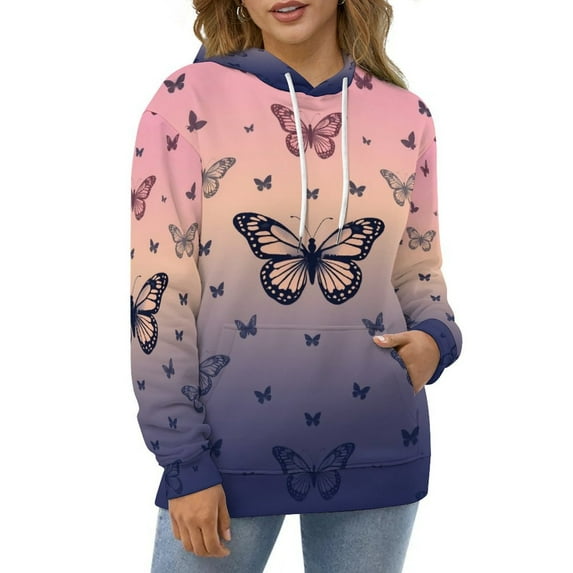 Pretty Butterfly Pattern Hoodies Oversized Hoodie Women Long Sleeve Casual Sweatshirts