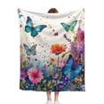 thumbnail image 1 of Pretty Butterfly Print Cute Watercolor Spring Flowers and Butterflies Pattern Unique Design Lightweight 50x60 Throw Blanket for Sofas, Home Decor, Travel, Lounging, 1 of 4
