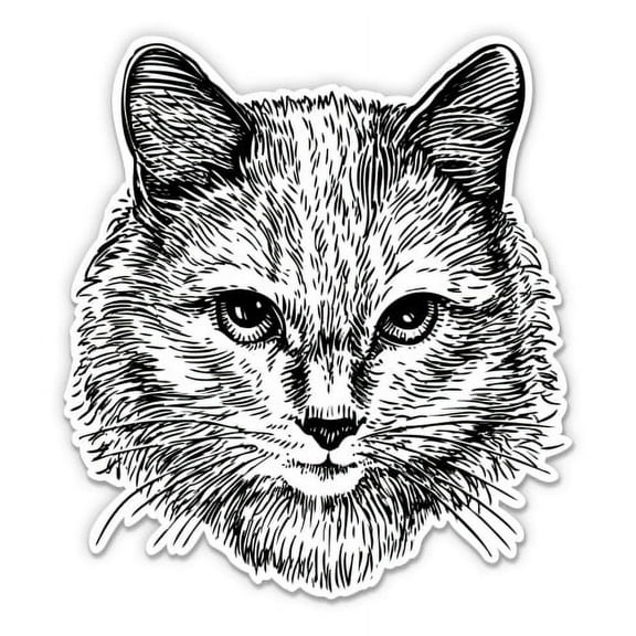 Pretty Cat Drawing Kitty - 5" Vinyl Sticker - For Car Laptop I-Pad - Waterproof Decal