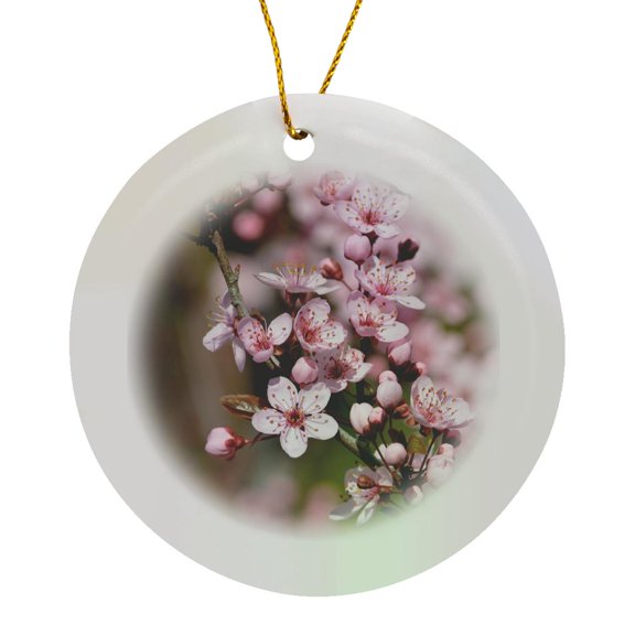 3drose, Pretty Cherry Blossom Floral, Circle Porcelain Ornament