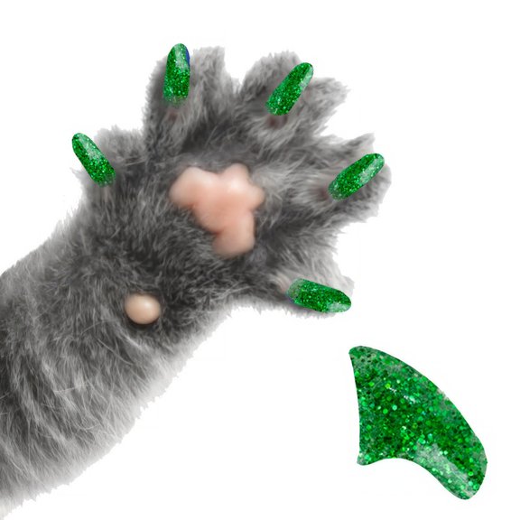 Pretty Claws Emerald Glitter Nail Caps for Cats - Kitten Size - 60 Pack ~ Stylish