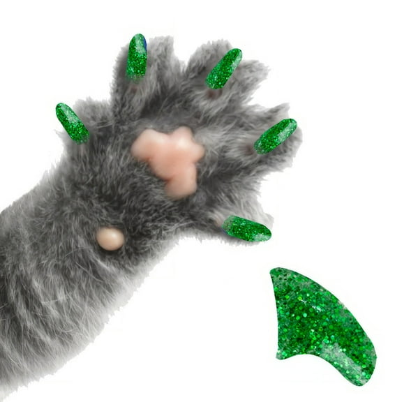 Pretty Claws Emerald Glitter Nail Caps for Cats - Medium Size - 60 Pack ~ Stylish