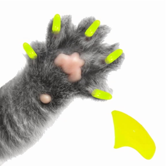 Pretty Claws Fluorescent Yellow Nail Caps for Cats - Kitten Size - 60 Pack ~ Stylish
