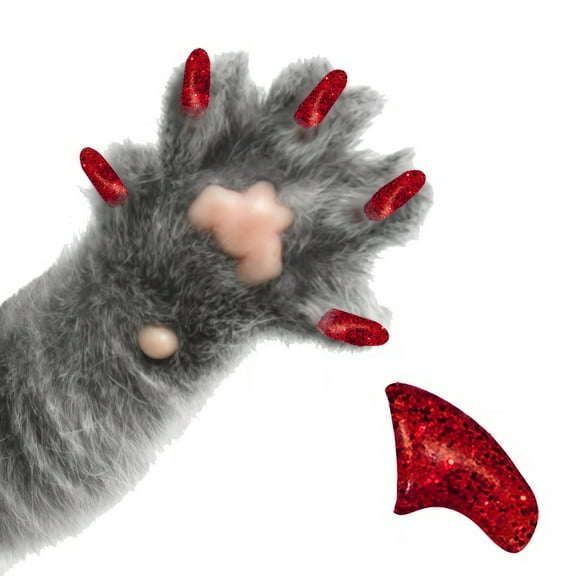Pretty Claws Stylish Candy Apple Red Glitter Nail Caps for Cats - Small Size - 60 Pack