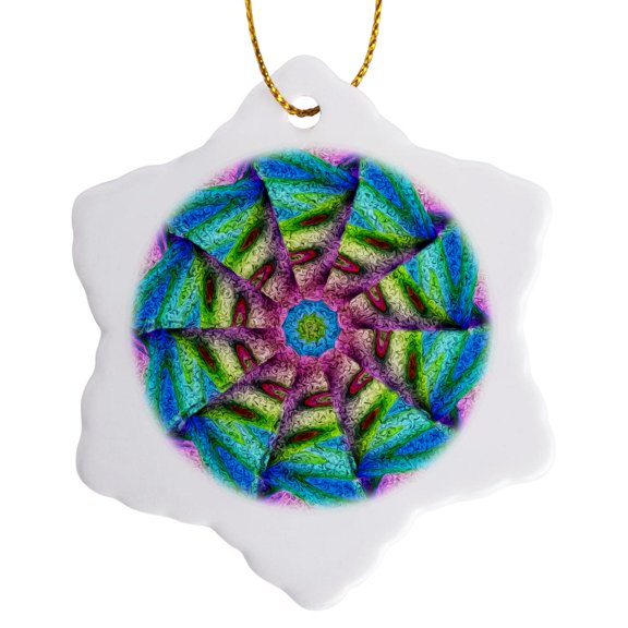3drose, Pretty Colorful Abstract by Angelandspot, 3 inch Snowflake Porcelain Ornament