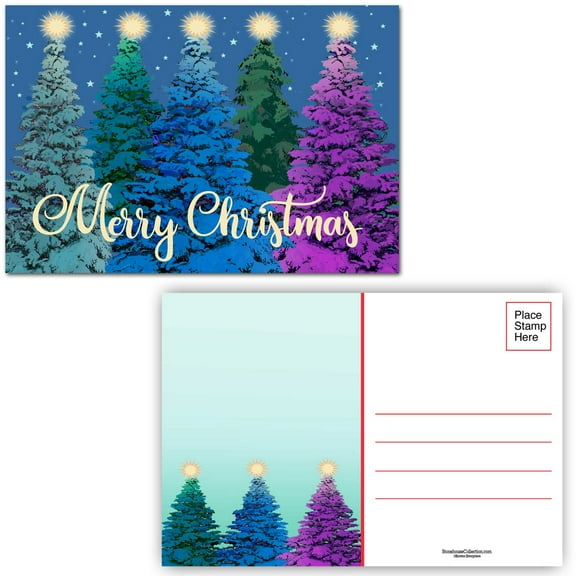 Pretty Colorful Forest Trees Christmas Postcard - 40 Holiday Postcards - 17115