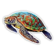 Pretty Colorful Sea Turtle Swimming - 12 Vinyl Sticker Waterproof Decal