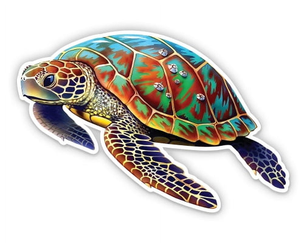 Pretty Colorful Sea Turtle Swimming - 5" Vinyl Sticker - For Car Laptop ...