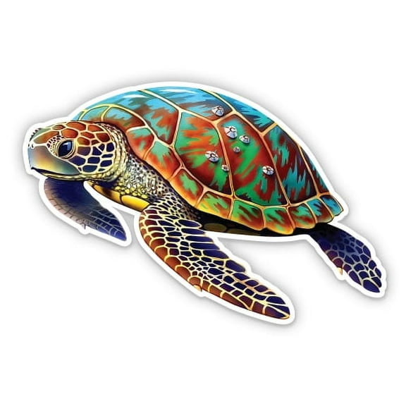 Pretty Colorful Sea Turtle Swimming - 5" Vinyl Sticker - For Car Laptop I-Pad - Waterproof Decal