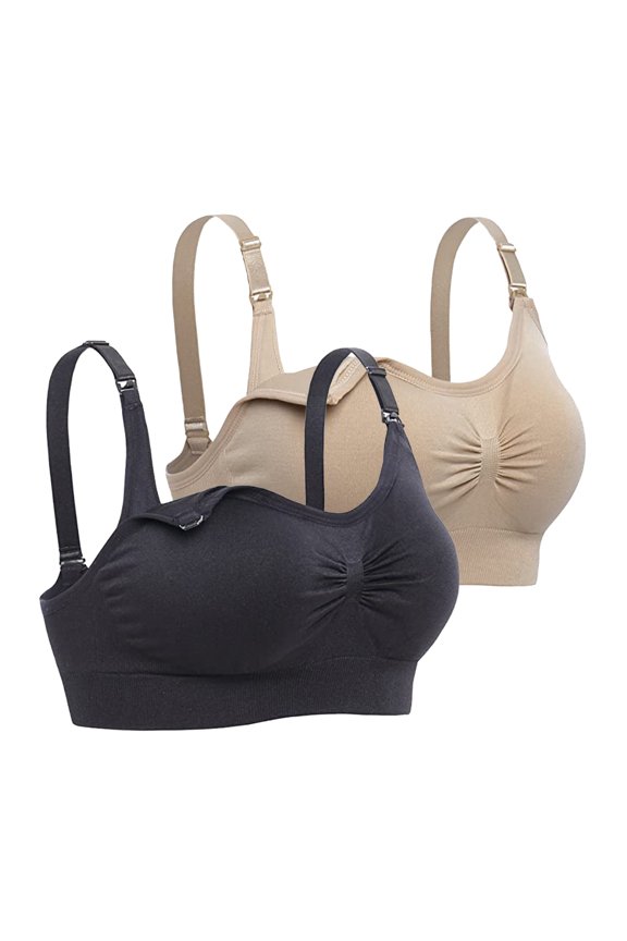 2 Pack Women's Wirefree Nursing Bras Support Full Coverage Lightly Padded Breastfeeding Maternity Bra