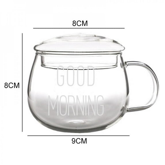 Pretty Comy 350ml Heat-Resistant Glass With Handle Milk Mug Breakfast Cup Microwave Mug Round Fun Single Cup White Letter With Round Lid White