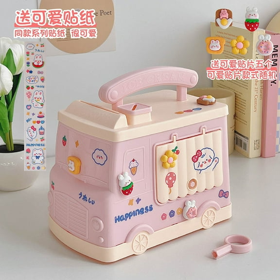 Pretty Comy Children's Piggy Bank Girls' Large Box Small Car Piggy Bank Cartoon Piggy Bank Children's Lockable Piggy Bank Lovely