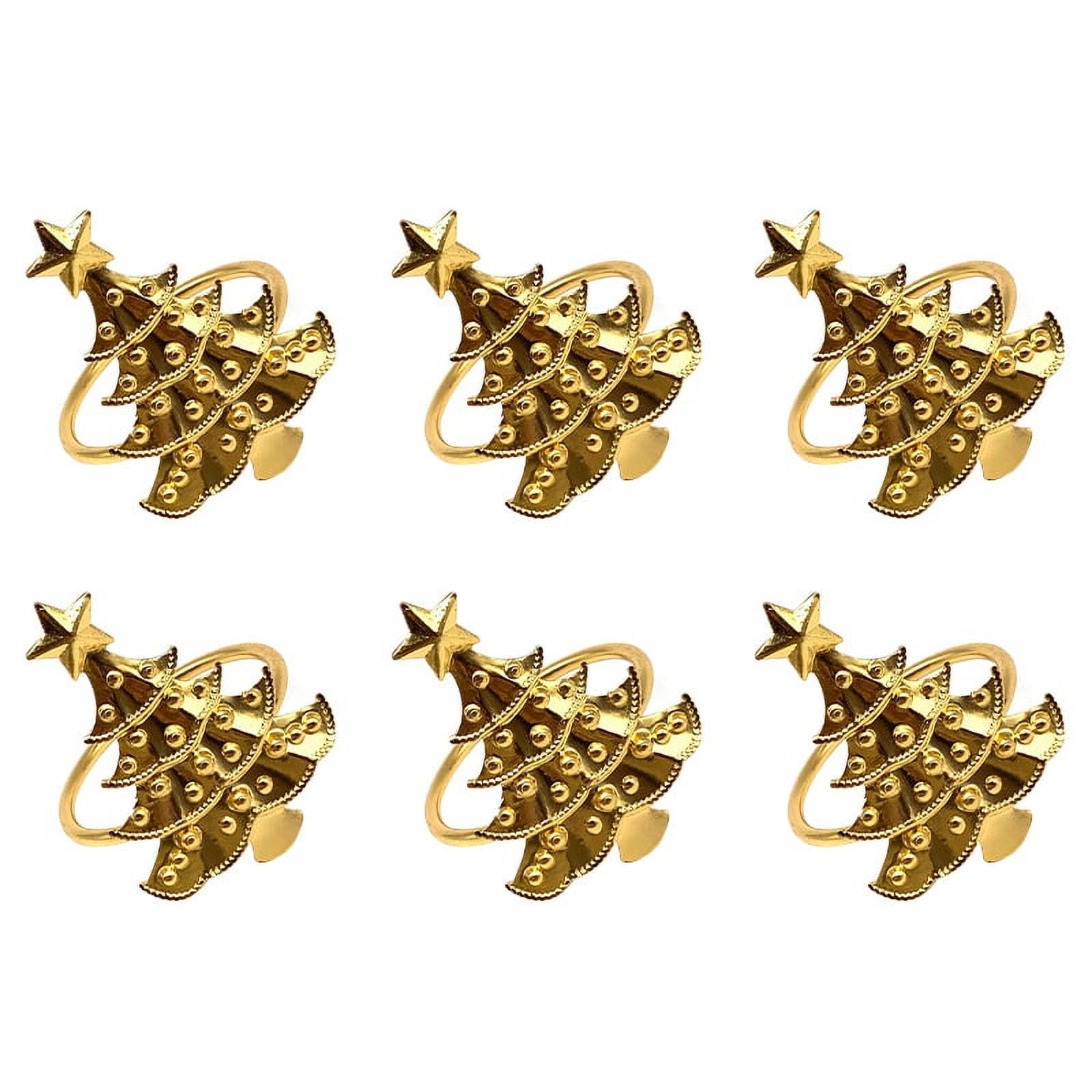 Pretty Comy Christmas Napkin Rings Set of 6, Gold/Silver Xmas Tree