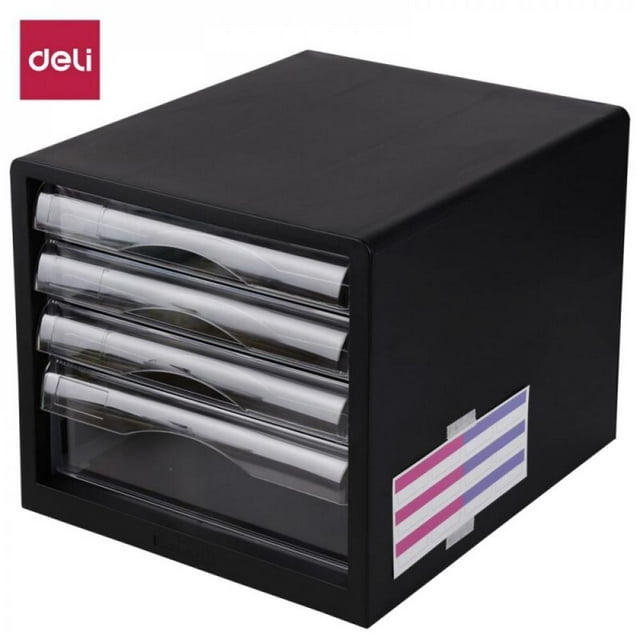 Pretty Comy Deli File Cabinet Desktop small file cabinet File storage box 34*27.5*26cm PP+GPPS material suitable for A4 size paper Black